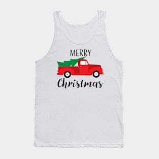 Merry Christmas with red vintage truck and tree Tank Top